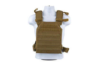 The Red Rock Outdoor Gear MOLLE Plate Carrier in Coyote Brown is made from durable Nylon material